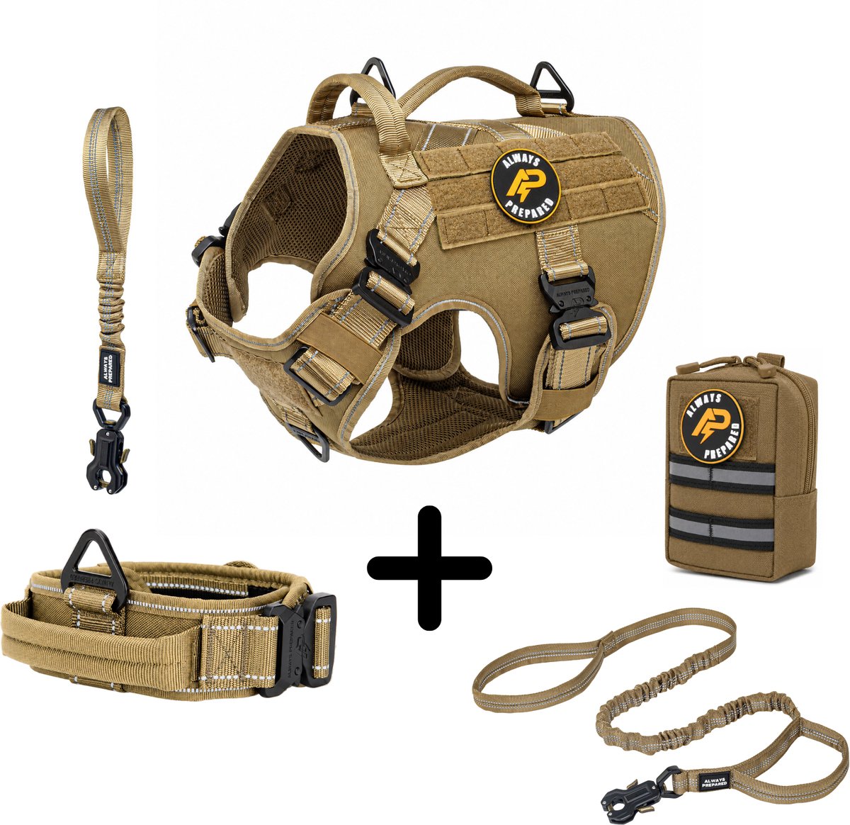 Always Prepared® Pro Combi Deal - Hondentuig + Halsband + Riem + Opbergtasje - Totaalpakket - Anti-Trek Set voor Middel en Grote Honden - Reflecterend - Maat M