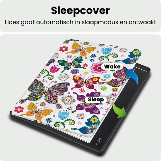 Hoes Geschikt voor Kobo Elipsa 2E Hoesje Bookcase Cover Hoes - Hoesje Geschikt voor Kobo Elipsa 2E Hoes Cover Case - Vlinders — afbeelding 3