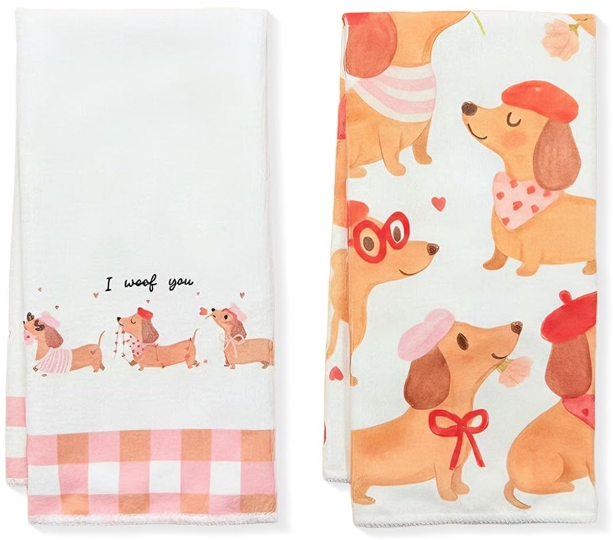 Dailygoods - Set van 2 theedoeken met teckel - Microvezel keukendoeken