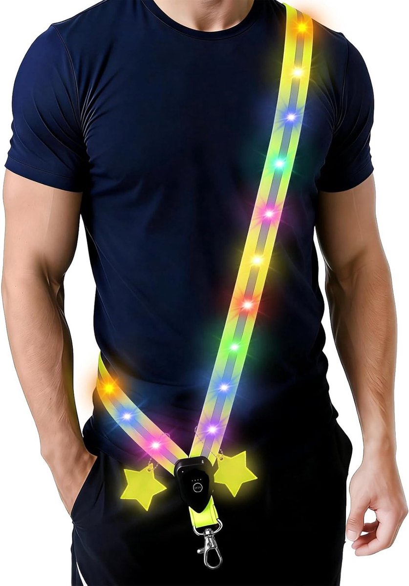 LED Reflecterende Hardloopriem met Oplaadbare Veiligheidsverlichting voor Joggen, Fietsen en Hond Wandelen - Fluorescerend Groen, Waterdicht en Comfortabel