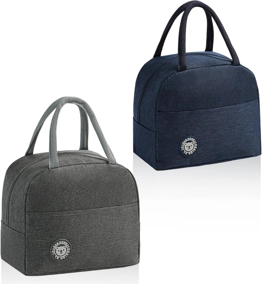 Lunch Tas, 2 x Kleine Koeltasjes, Grijs en Marineblauw met Zijvakken en Handvatten, Ideaal voor School, Familie en Kantoorgebruik