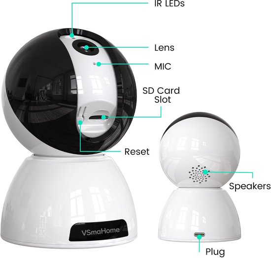 Beveiligingscamera Binnen - 6MP Pan & Tilt - Indoor Cam - Binnencamera - Huisdiercamera - Nachtzicht - Bewegings- en geluidsdetectie - Tweerichtingsaudio - Beveiligingscamera Met WiFi en App – Wit - 2PC — afbeelding 4