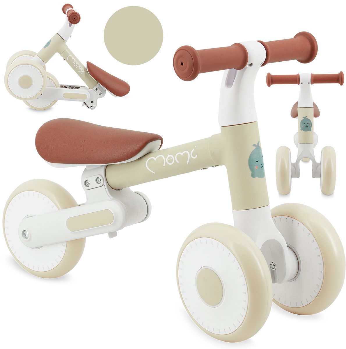 MoMi DEX Loopfiets - Opvouwbare Kinderfiets vanaf 1 Jaar - Lichtgewicht - Verstelbaar Zadel - Beige