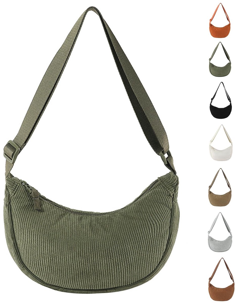 Dailygoods- Schoudertas Halve Maan - Verstelbare Schoudertas - Corduroy Tas - Dames Handtas - Trendy Crossbody Tas - Lichtgewicht Ontwerp