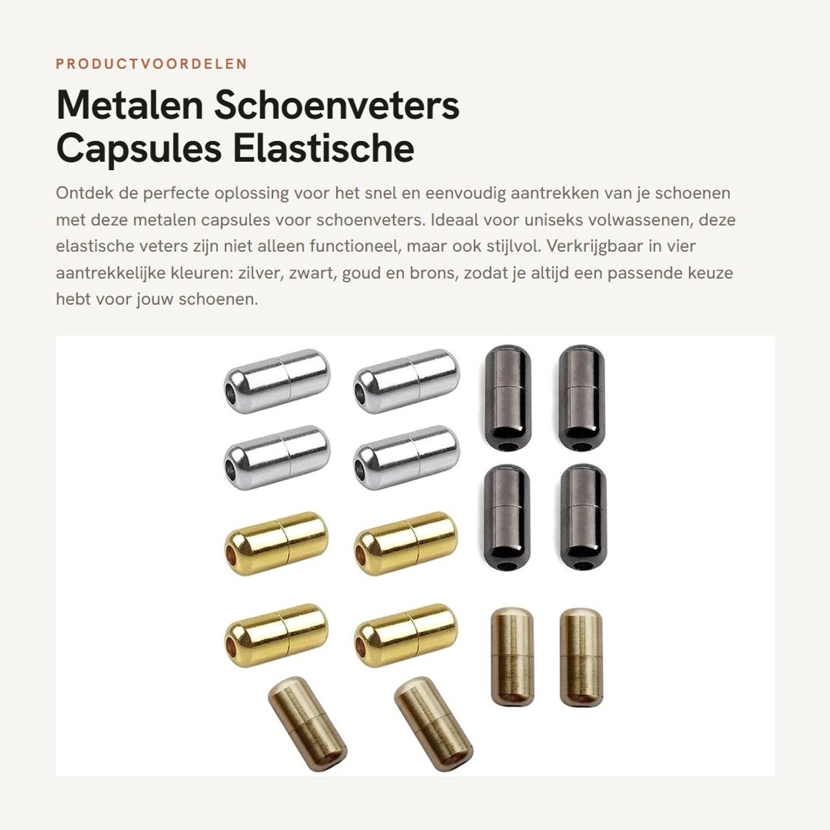 Dailygoods- Capsulesluiting 16 Stuks - Metalen Gespen - Elastische Veters - Schoenveters - 4 Kleuren - 18x8mm