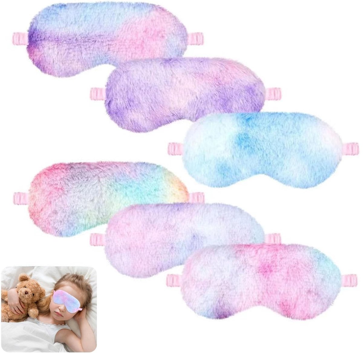 Dailygoods- Slaapmasker Kinderen - 6 Stuks Pluche - 23 x 13 cm - Kleurrijke Oogmaskers - Verduisteringsslaapmasker - Comfortabel Blinddoek