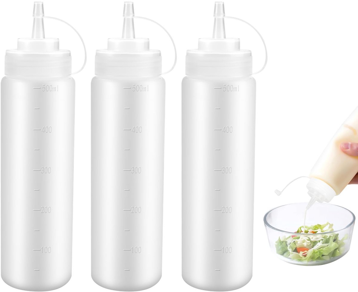 Dailygoods- Knijpfles 500ml - Plastic Sausfles - Lekvrij - Transparante Fles - Duurzaam PP/PE - Hygiënisch en Herbruikbaar - Sauzenfles
