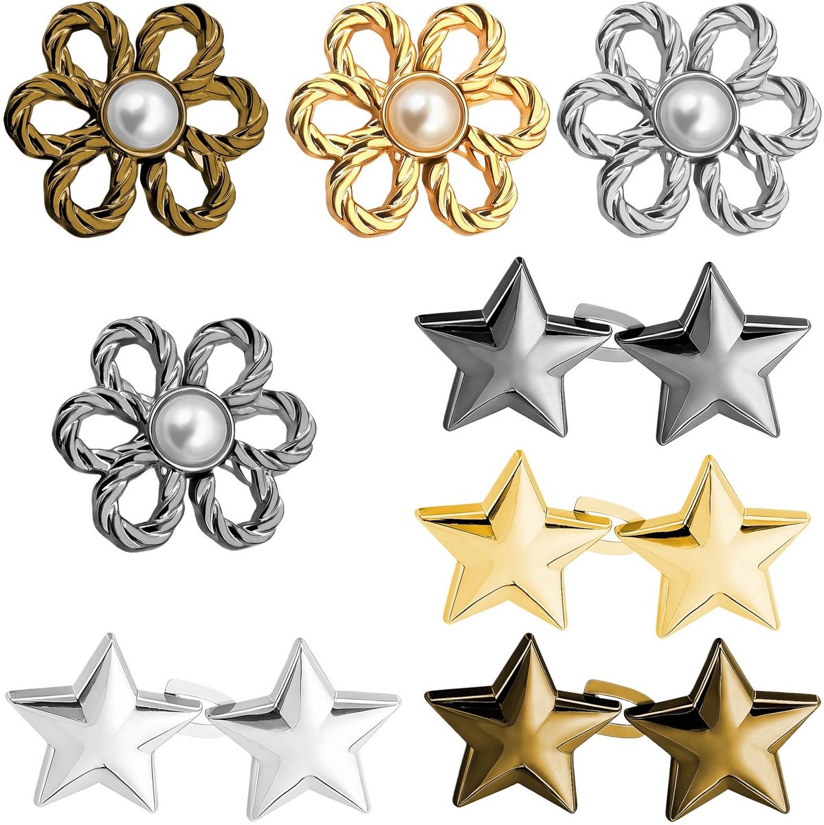 Dailygoods - GWAWG 8 paar herbruikbare broekclips om de taille te verstevigen, verstelbare broektaille, strakker, geen naaien voor losse jeans, rokken, mouwen, trui-kledingaccessoires (2 stijlen) nodig.