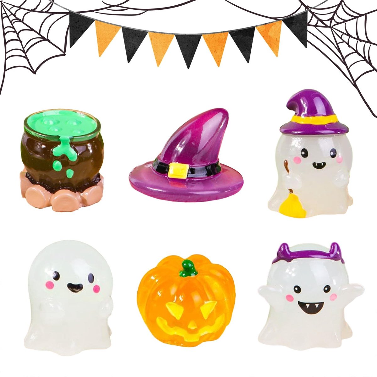 Dailygoods - Halloween decoratie - lichtgevende miniatuur figuren - voor tuindecoratie - 6 stuks - geest figuren - ideaal voor buiten - 5 cm