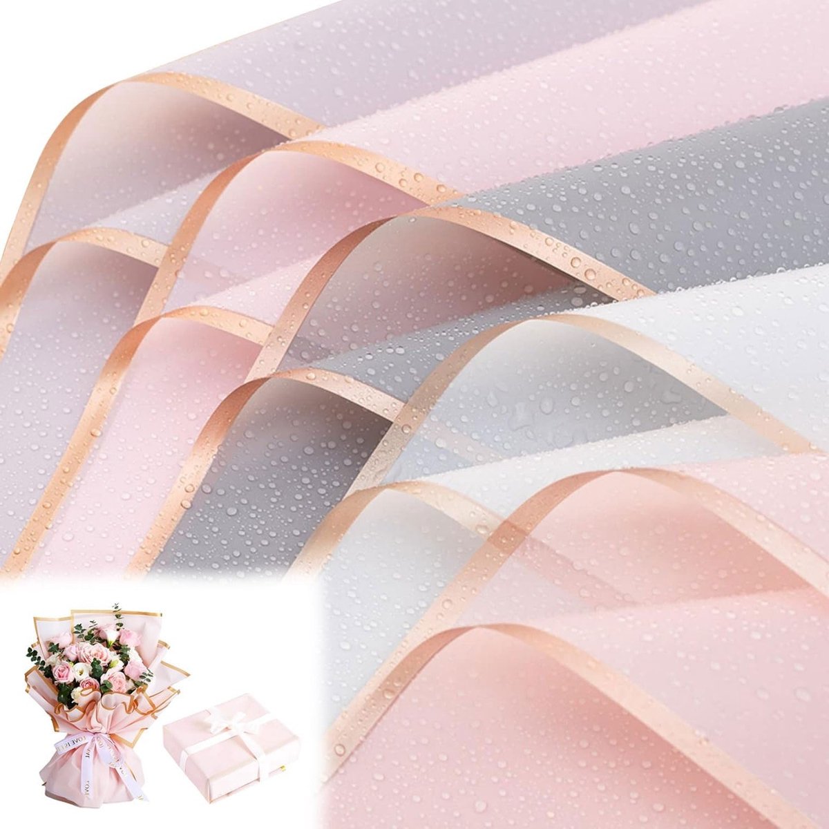 Waterdicht Cadeaupapier voor Bloemen en Boeketten, Floral Papier met Lint, Verpakking voor Geschenken, Creatieve Decoratie, Set van 10 (58 x 58 cm)