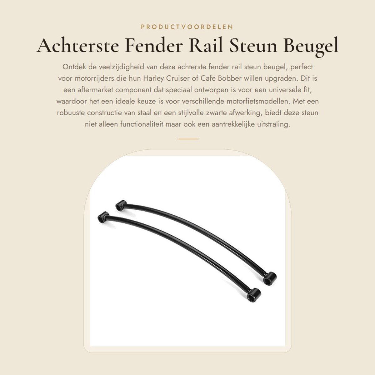 Dailygoods- Spatbordbeugel - Achterste Rail Ondersteuning - Staal - Geschikt voor Harley Cruiser/Bobber - 35,5 cm - Zwart - Motorsteun