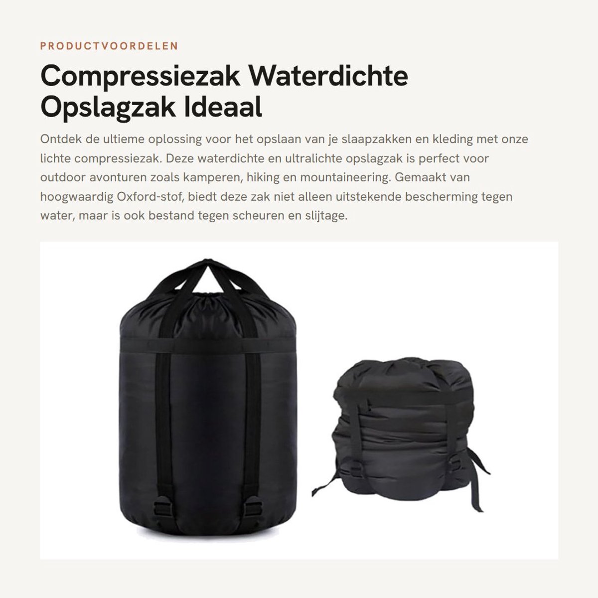 Solidchoice- Compressiezak Waterdicht - Opbergtas - Lichtgewicht - 43x23x23 cm - Oxford Stof - Ideaal voor Kamperen/Hiken - Opbergzak