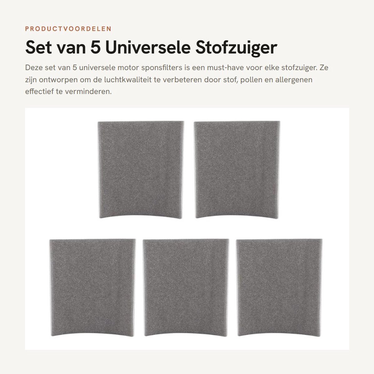 Solidchoice- Stofzuigerfilter Universeel - Motorfilter - Sponsfilter - Vervangingsonderdelen - 5 Stuks - Hoge Kwaliteit