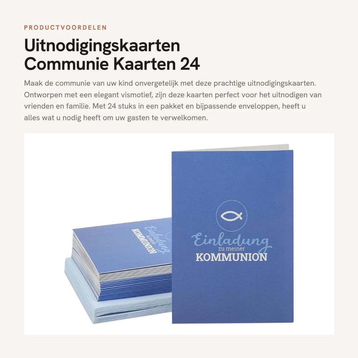 Solidchoice- Uitnodigingskaarten 24 Stuks - Communie - Effen - Met Enveloppen - Vismotief - DIN A6 - Communiekaarten