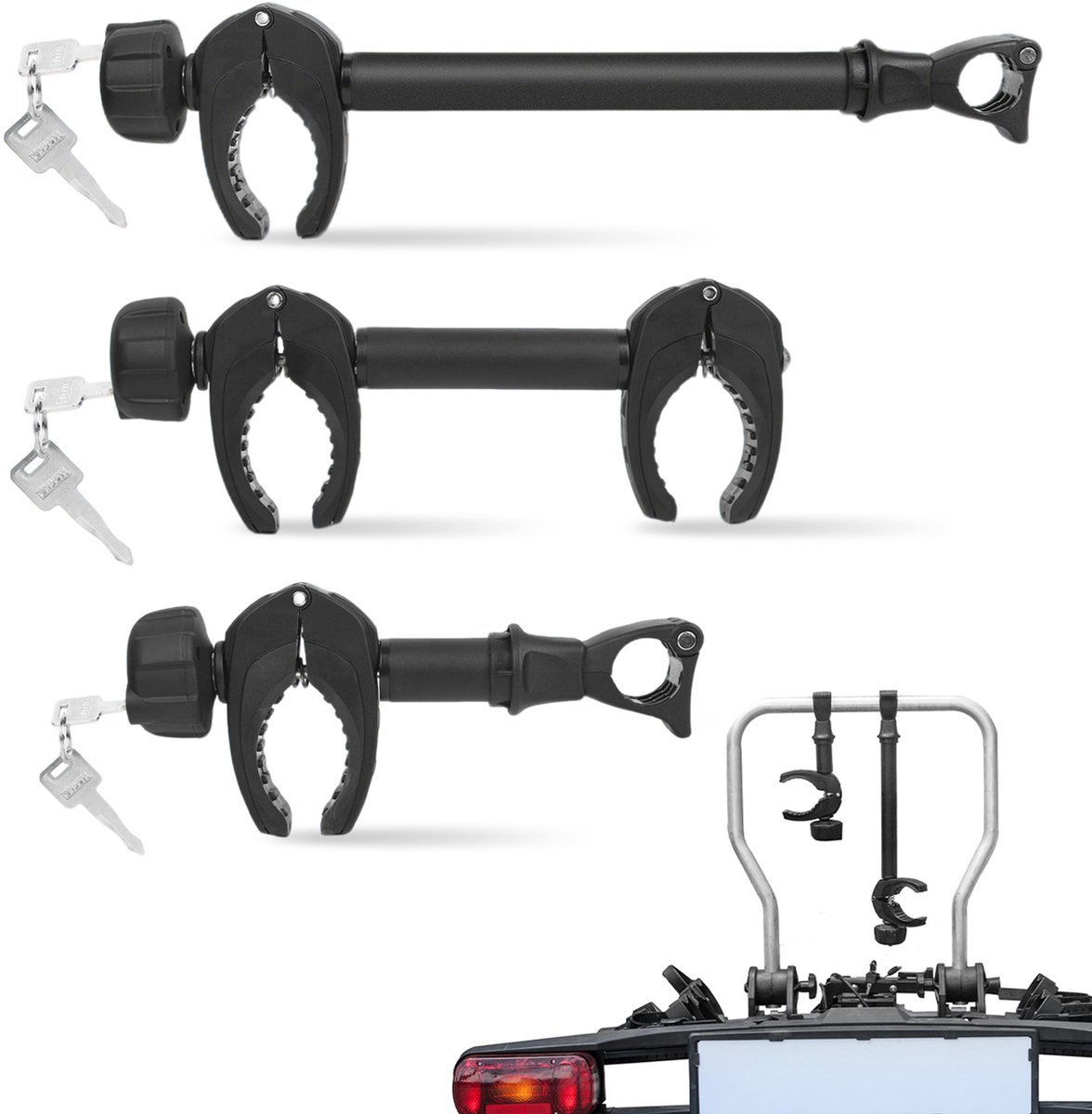 Zilveren Framehouder Set Fietsendrager (3 Stuks) – Afsluitbaar – 25/32/45 cm – Voor 1e, 2e en 3e Fiets – Universele Fietsklem Caravan & Camper