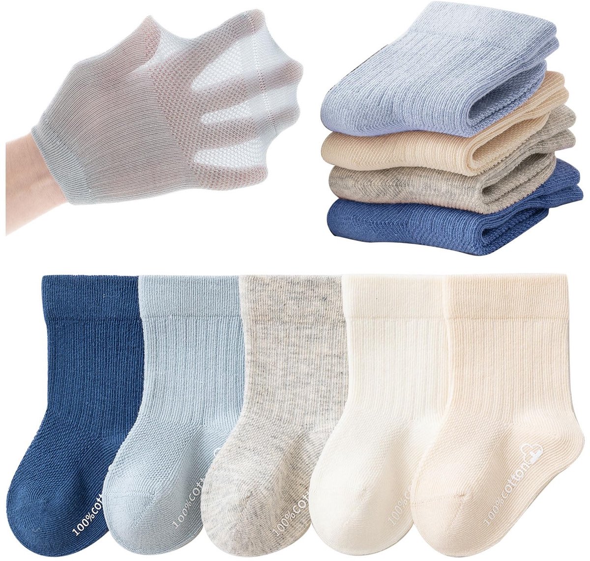 Dailygoods- Peuter Sokken 5 Paar - Zacht Katoen - Ademend - Lichtgewicht - Unisex - Comfortabele Pasvorm - Baby Sokken
