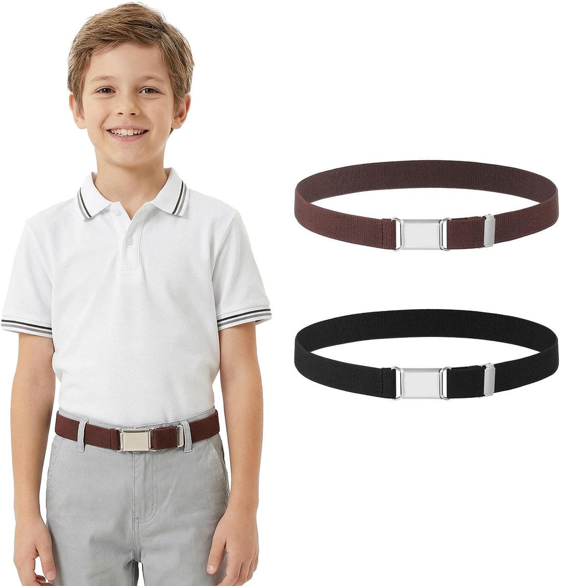 Dailygoods- Kinderriem 2-delige set - Verstelbare Riem - Elastische Riem - Stretch Riem - Zwart/Bruin - Hoogwaardig Polyester