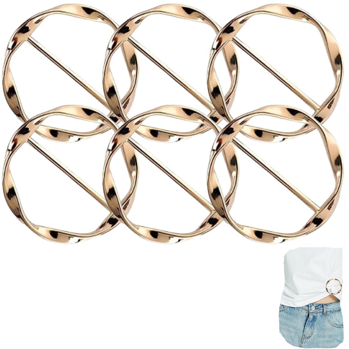 Dailygoods- Haarspelden 6 stuks - T-clip - Sjaal clip - Sluitingen - Haarspelden dames - Luxe goudkleur - Robuuste zinklegering - Sjaalclip