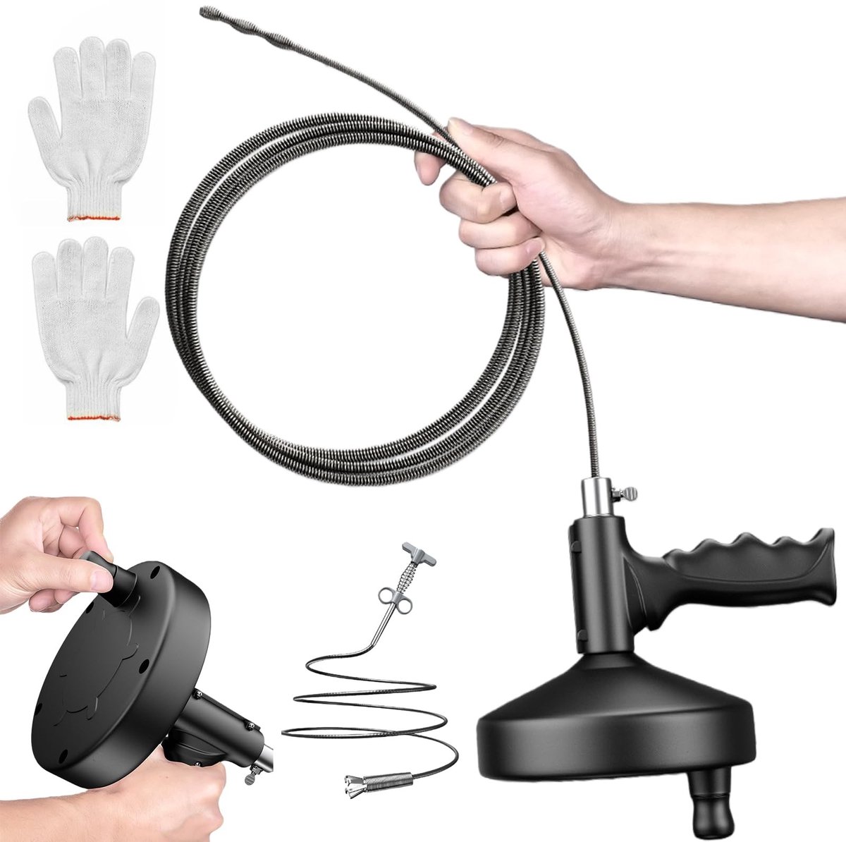 Dailygoods - Pijpreinigingsspiraal 10 m - Flexibele Afvoerreiniger met Booradapter