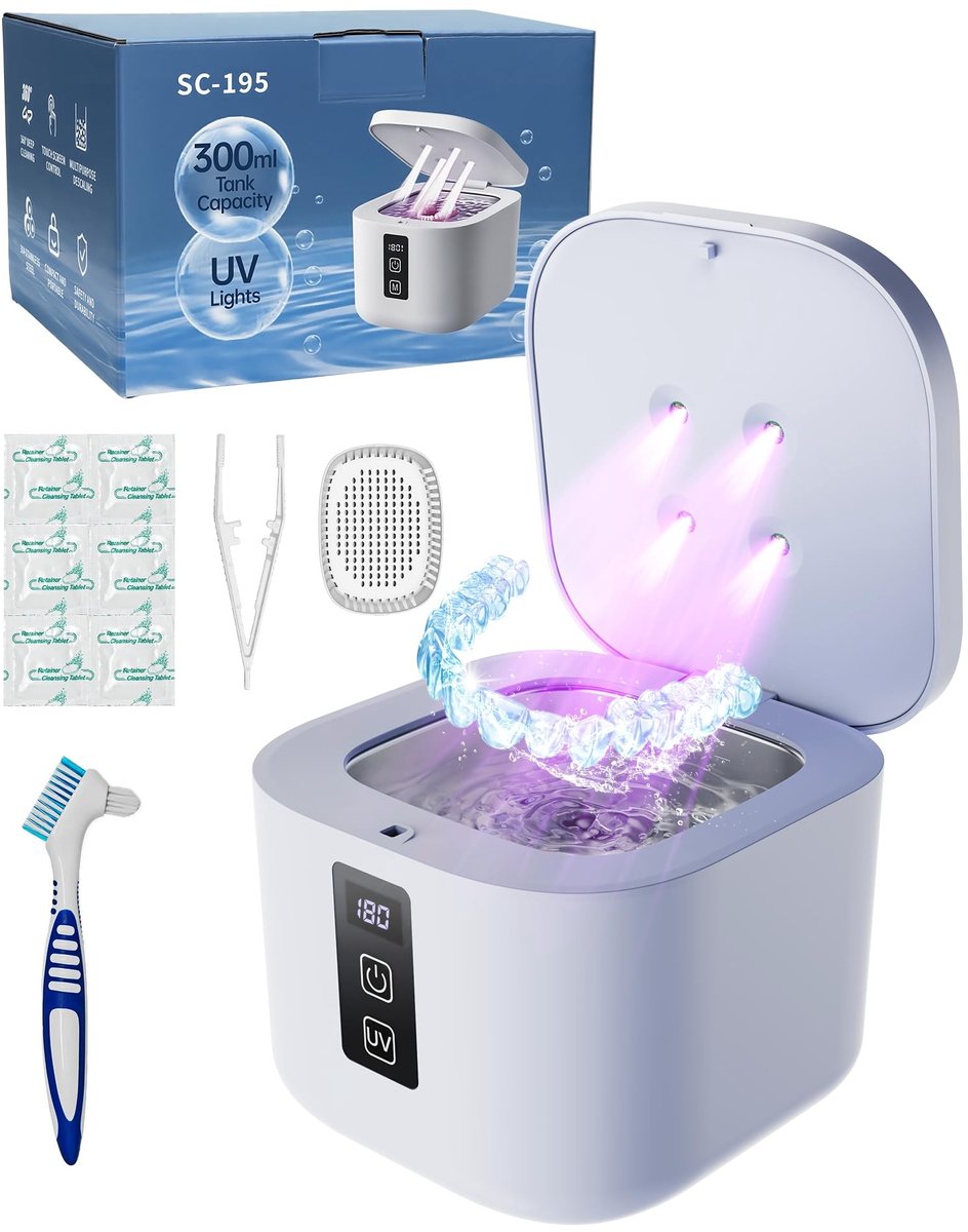 Dailygoods- Ultrasoonreiniger 48000Hz - 375ml Dental Pod - 4 UV-lampen - 3 modi - Sieraden reiniger - Tandprothesen/Retainers/Aligners - Sieradenreiniger