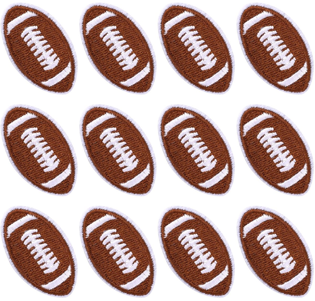 Dailygoods- Voetbalpatches 12 Stuks - Strijkpatches voor Kleding - Geborduurde Sportpatches - Bruin - Duurzaam Materiaal - 4x2,3 cm