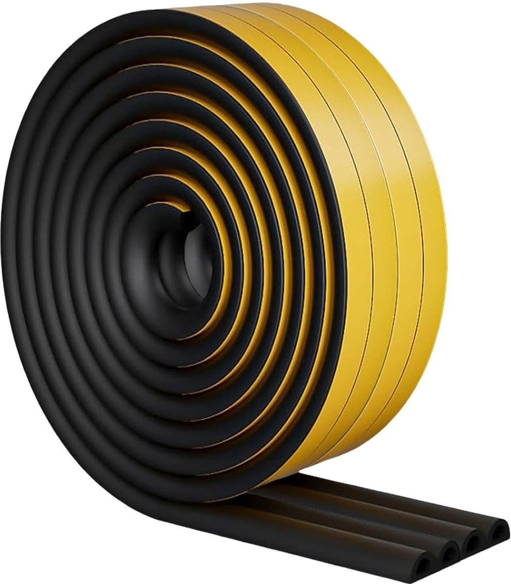 Dailygoods- Tochtstrip Zelfklevend - Isolatiestrook 9 mm x 6 mm - 5 Meter - 4 Afdichtingen - Zwart - Voor Deur/Raam - Isolatietape