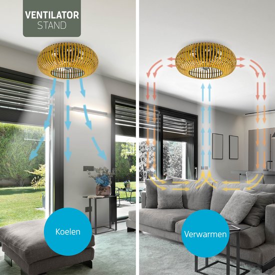 Varin® Smart Plafondlamp met ventilator - Bamboe - Tuya Wifi - Ø 50cm - Plafondventilator met verlichting - Smart lamp slaapkamer - Plafonniere kinderkamer - Plafondlampen industrieel - Plafond lamp - Afstandsbediening - Plafond met ventilator van Varin — afbeelding 2