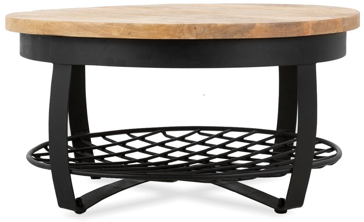 Salontafel Rond Industrieel Design | Mangohout en Staal | 65x34cm