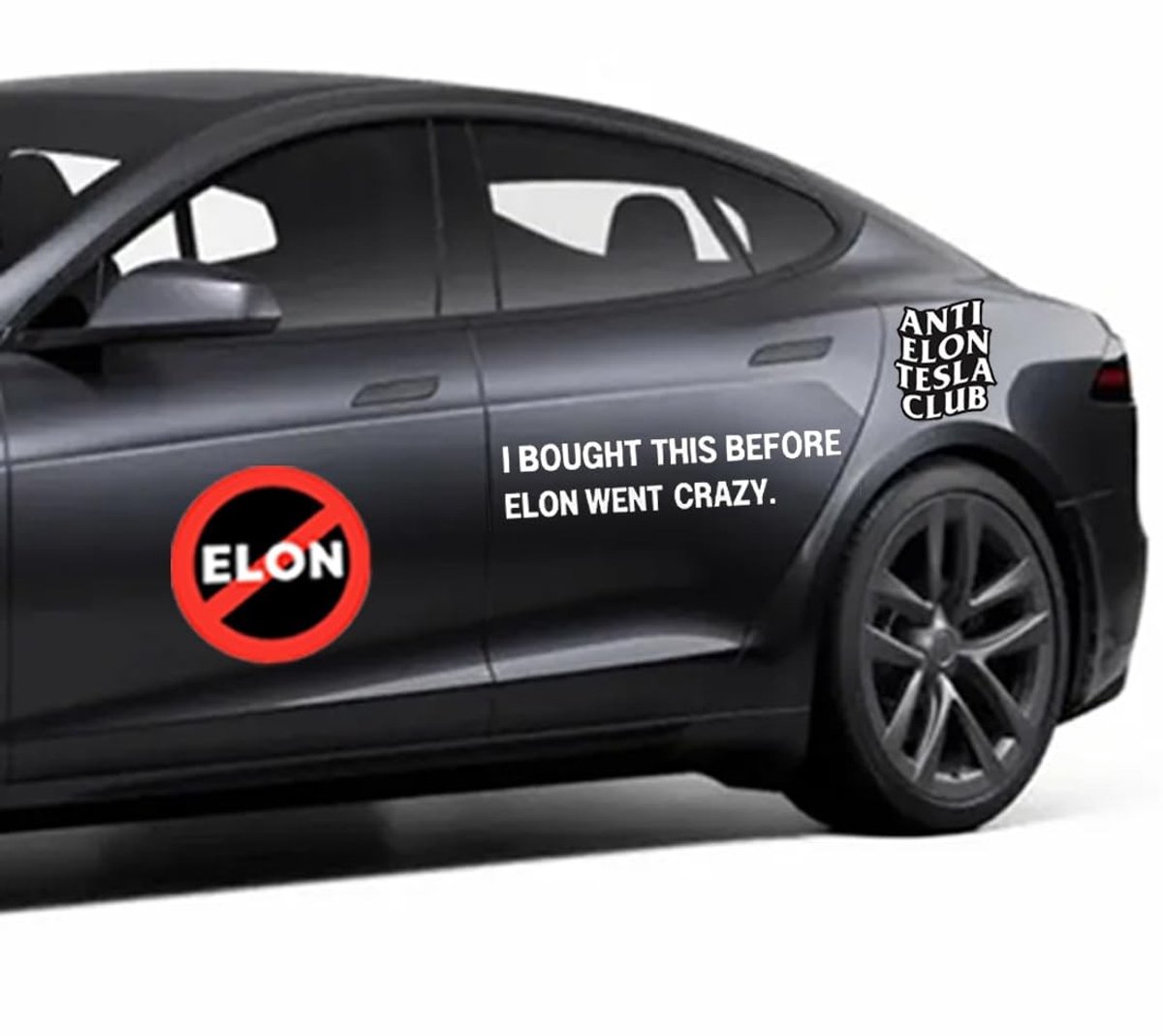 Dailygoods- Autostickers Set van 3 - Anti-ELON Stickers - Humoristische Auto Stickers - Weerbestendig Vinyl - Zelfklevend - Geschikt voor Buiten - Autosticker
