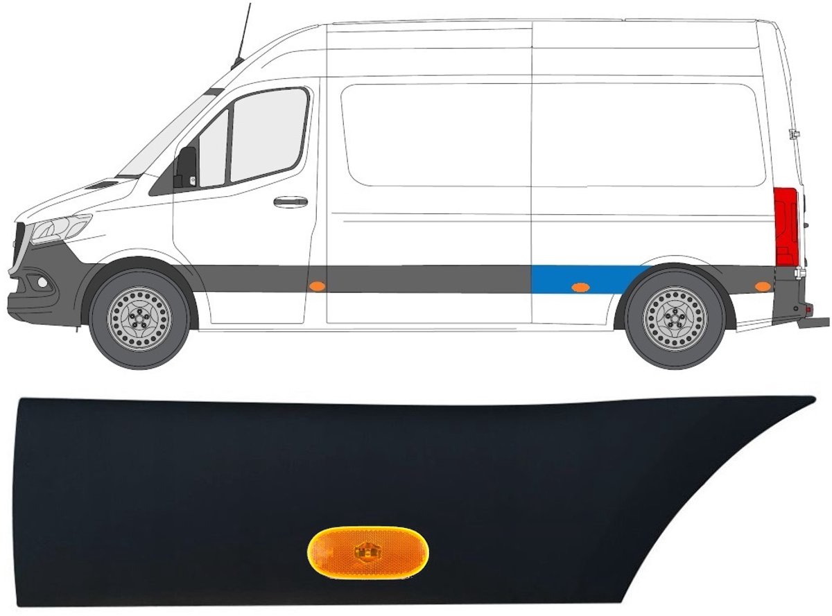 Sierlijst zijlijst achter spatbord met lamp voor Mercedes Sprinter 2018- / Links