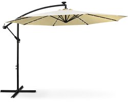 Tuinparasol MILIN met LED-verlichting / Zweefparasol Met Voet / Verstelbare Hoogte / UV-bescherming, Waterdicht / Beige / 300 x 300 x 245 cm