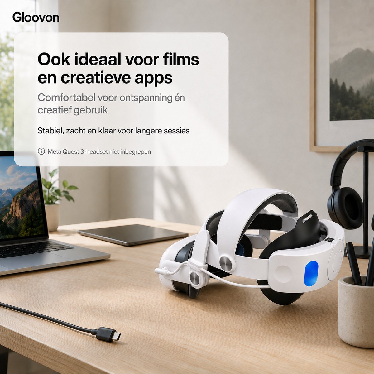 Gloovon Elite Strap voor Meta Quest 3 - Met 10000mAh Accu & Zacht Memory Foam thumbnail 4