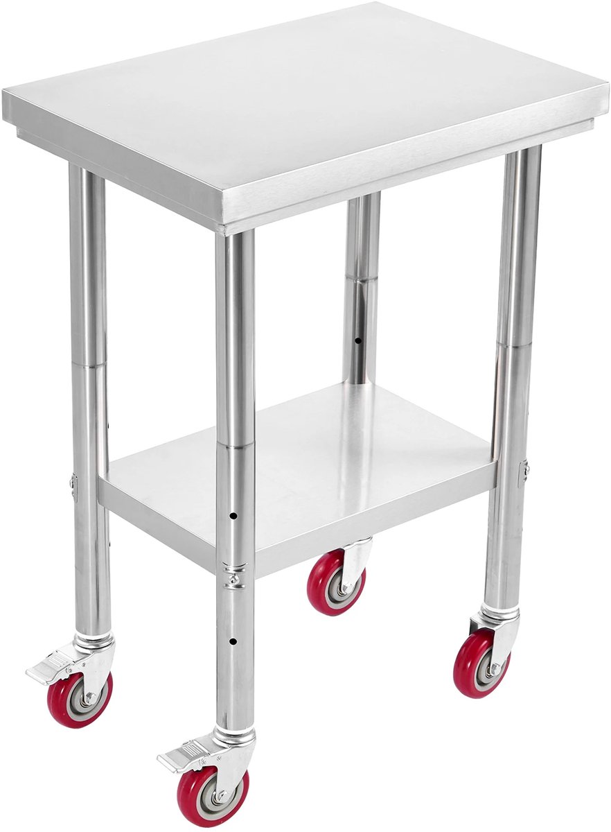 RVS Werktafel met Wielen voor Voedselbereiding - Keukenwerktafel - Voor Commerciële Keukens - Makkelijk Verplaatsbaar - Duurzaam RVS