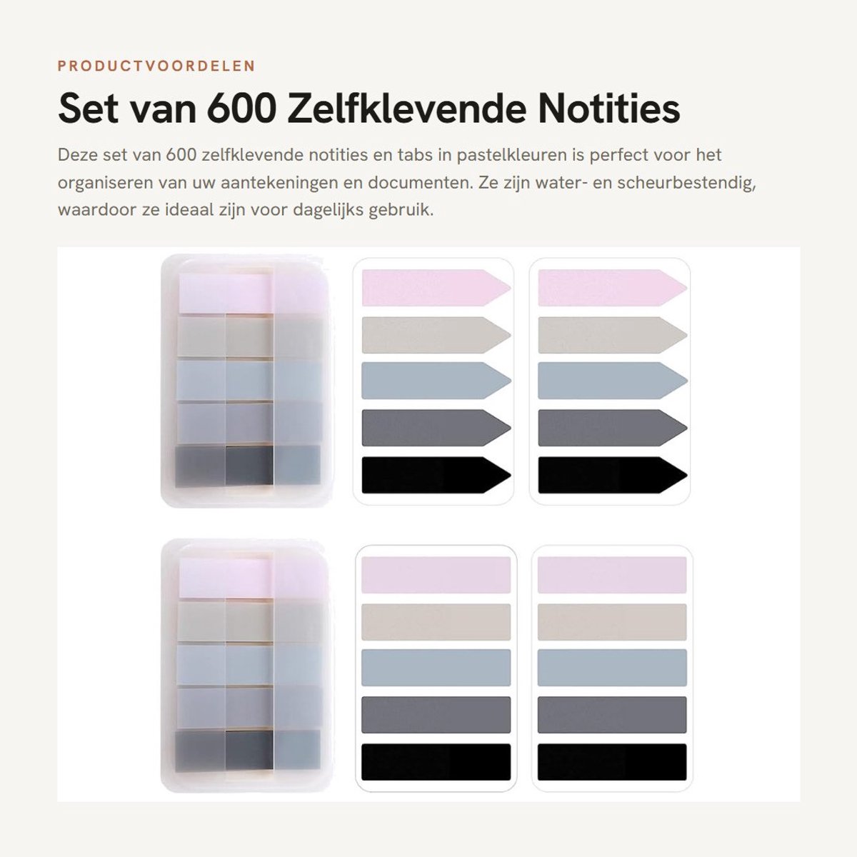 Dailygoods- Zelfklevende Notities 600 Stuks - Transparante Bladwijzers - Aantekeningstabs - Water- en Scheurbestendig - Morandi Kleur - Verwijderbaar