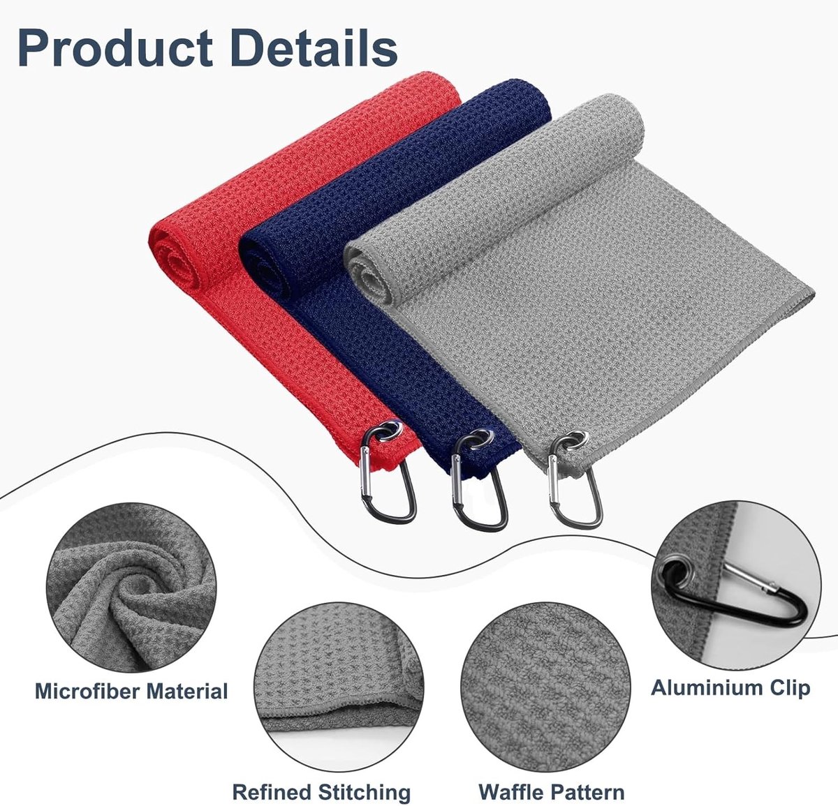 Set van 3 Microvezel Golfreinigingsdoeken 40 x 30 cm, Zeer Absorberend, Sneldrogend en Geurvrij, Ideaal voor Golfaccessoires en Onderhoud