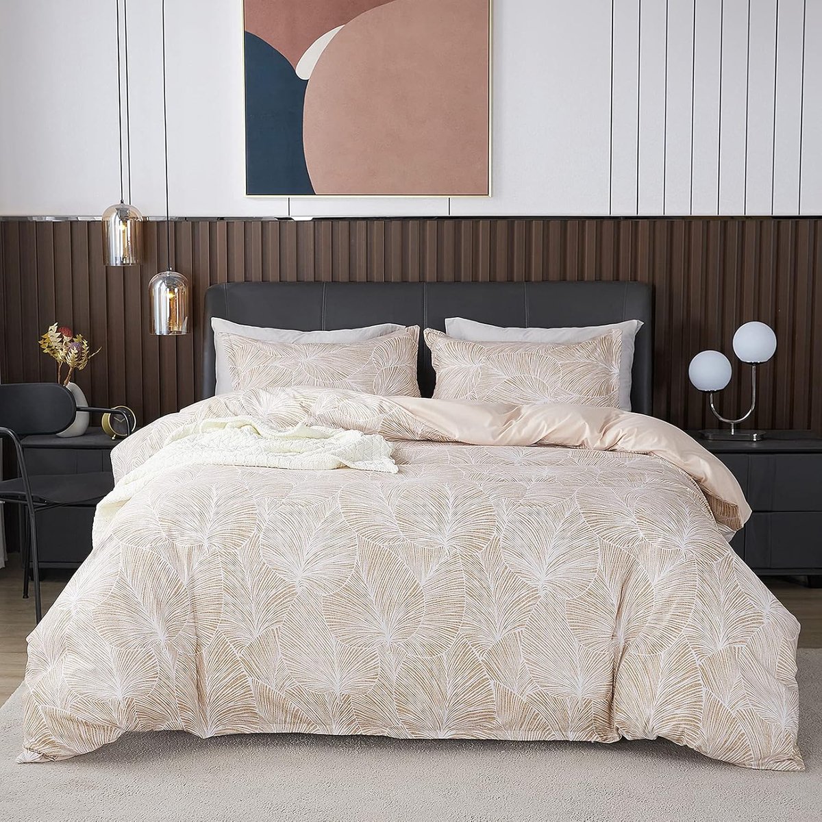 Jemiipee Beddengoedset met bloemen met tropisch palmbladpatroon, 1 x dekbedovertrek van 200 x 220 cm, met 2 - ShopVlot