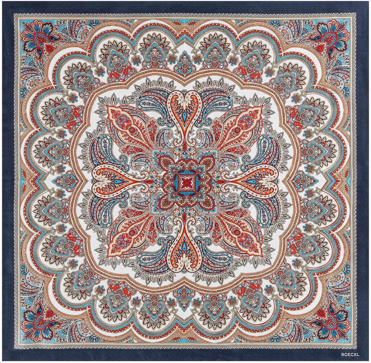 ROECKL sjaal Fine Paisley 53x53 Navy veelkleurig
