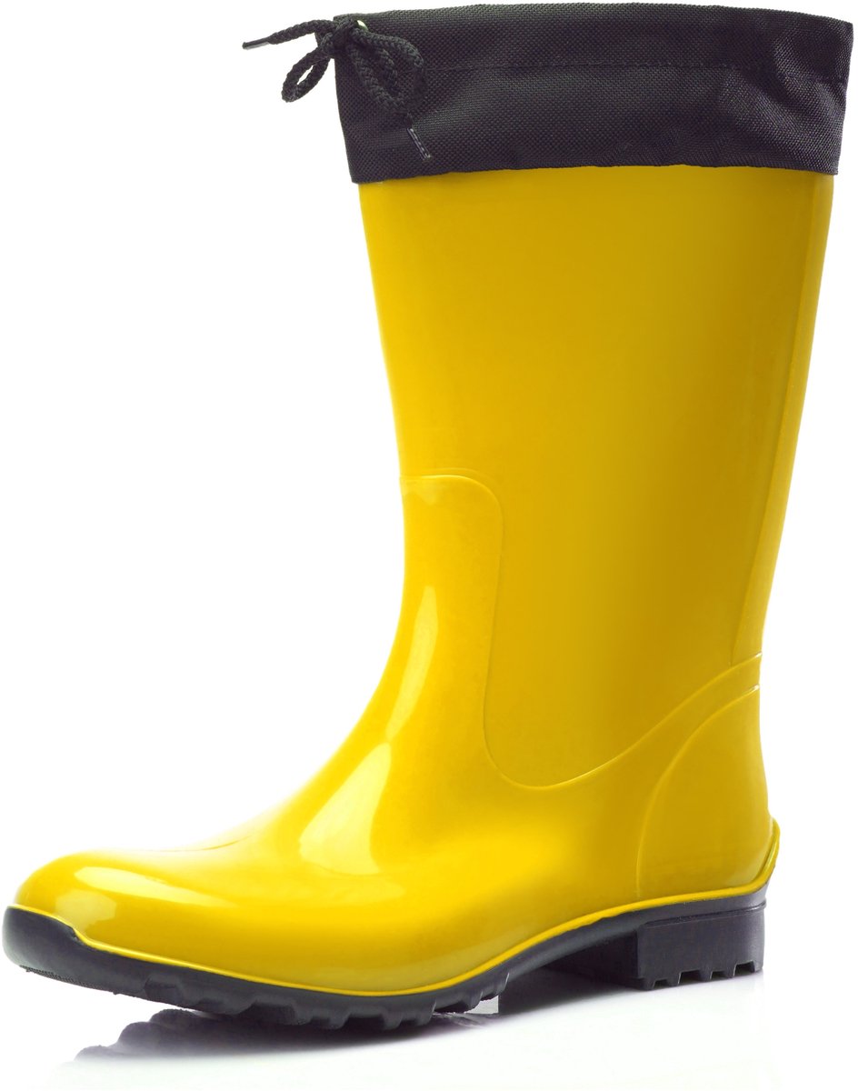 Ladeheid Dames Regenlaarzen - Rubberen Laarzen met manchet Waterdichte - PVC - LA-LMG-879-Aspen - Geel/Zwart - 36
