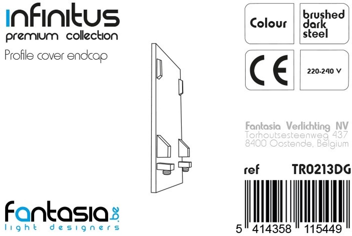 Infinitus eindkapje voor LED-profiel, onderdeel van de Premium-serie - stalen afsluitdop in de kleur grijs voor een nette afwerking van het profiel.