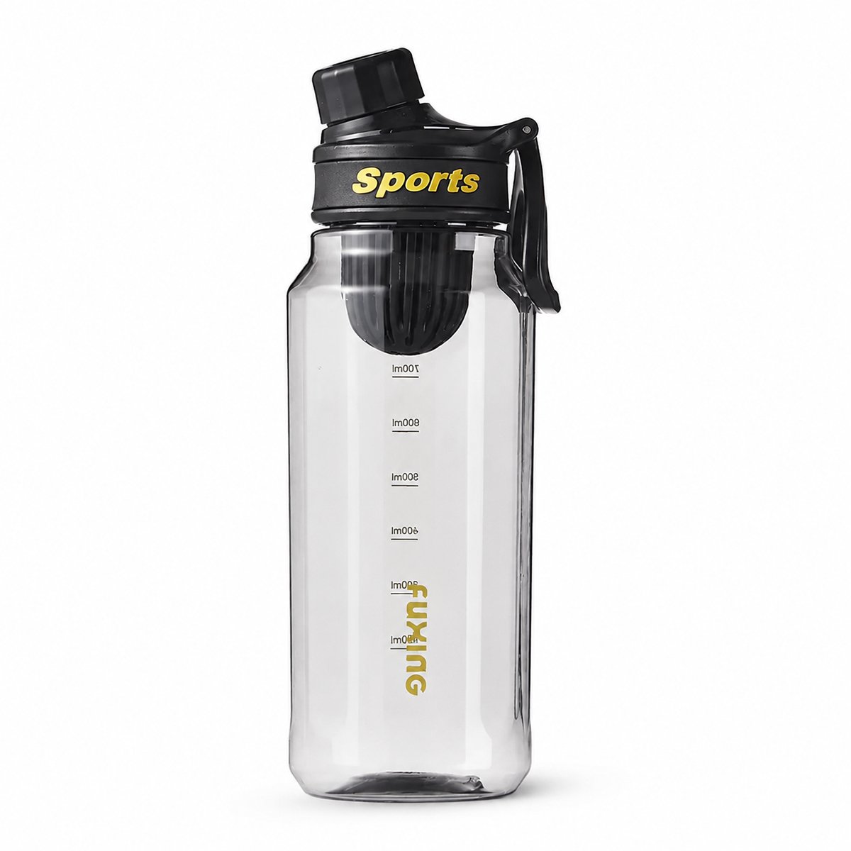 Sportwaterfles 1000 ml van PC, zwart, met theezeef