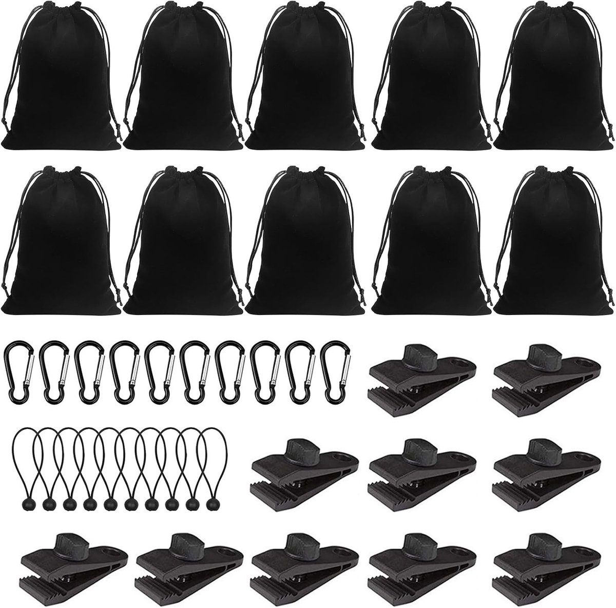 40 Stuks Draagbare Gewichtszakken voor Buiten, Ideaal voor Tent en Gordijnen, Inclusief Carabiners en Bungee Koorden, Perfect voor Stabiliteit en Bevestiging