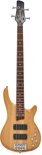 Een natuurkleurige 4-snarige basgitaar met zwarte elementen en chromen hardware.