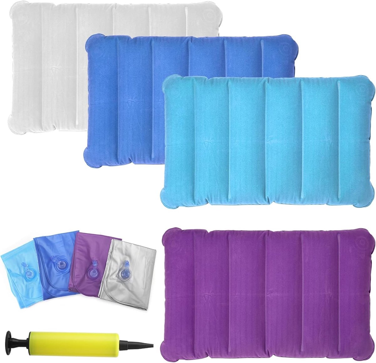 Opblaasbaar Kussen - Blauw - 47 x 30 cm - Lichtgewicht en Ergonomisch - Voor Camping en Reizen