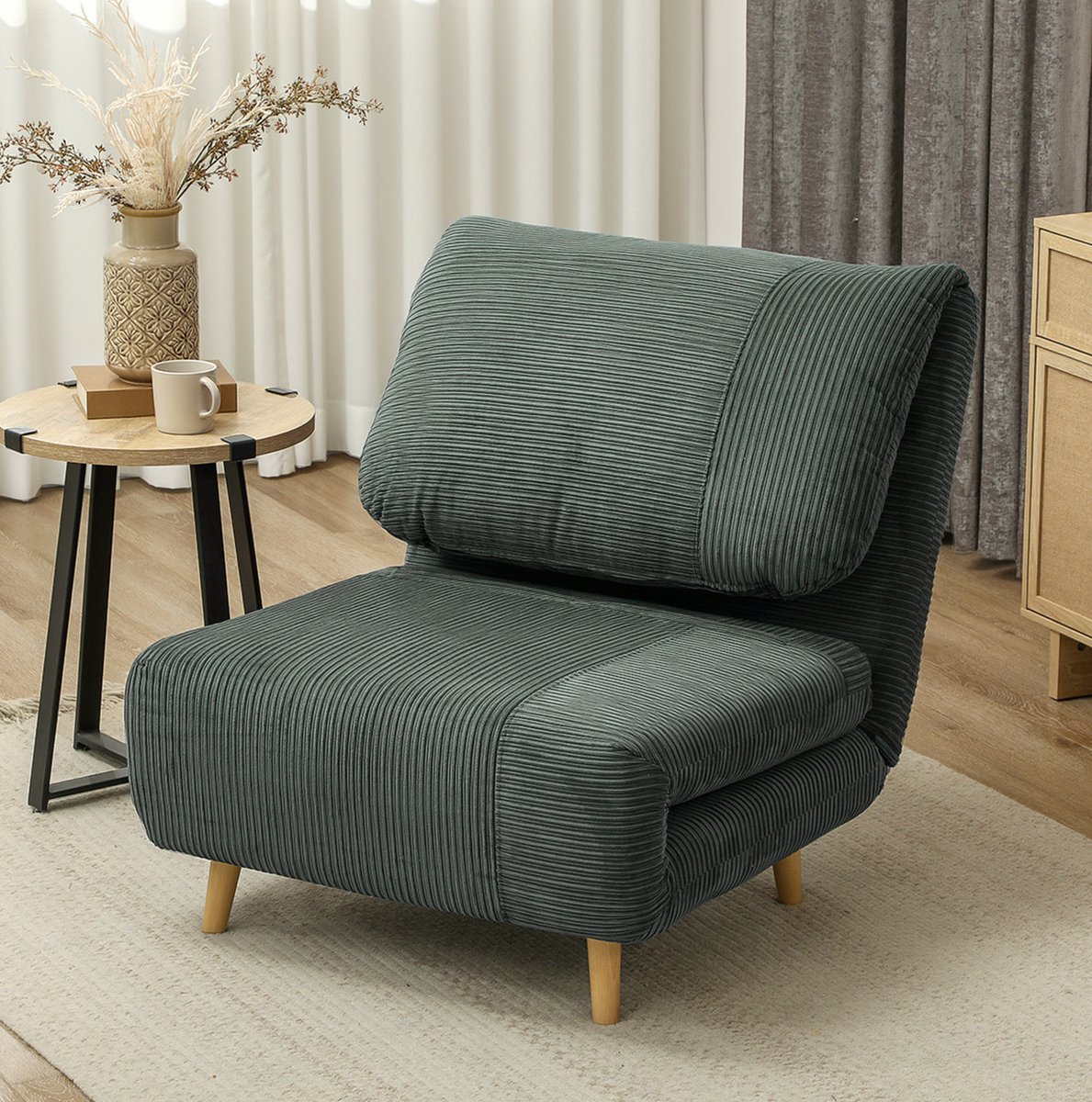 MODENUIT Fauteuil - 2-In-1 Slaapfauteuil Met Verstelbare Rugleuning - Voor Woonkamer En Slaapkamer - Stof - Groen