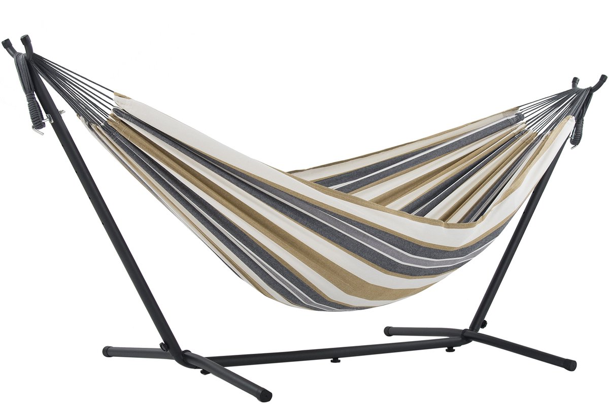 Famanu – Katoenen hangmat met standaard, 250 cm, Desert Moon kleur, perfect voor ontspanning