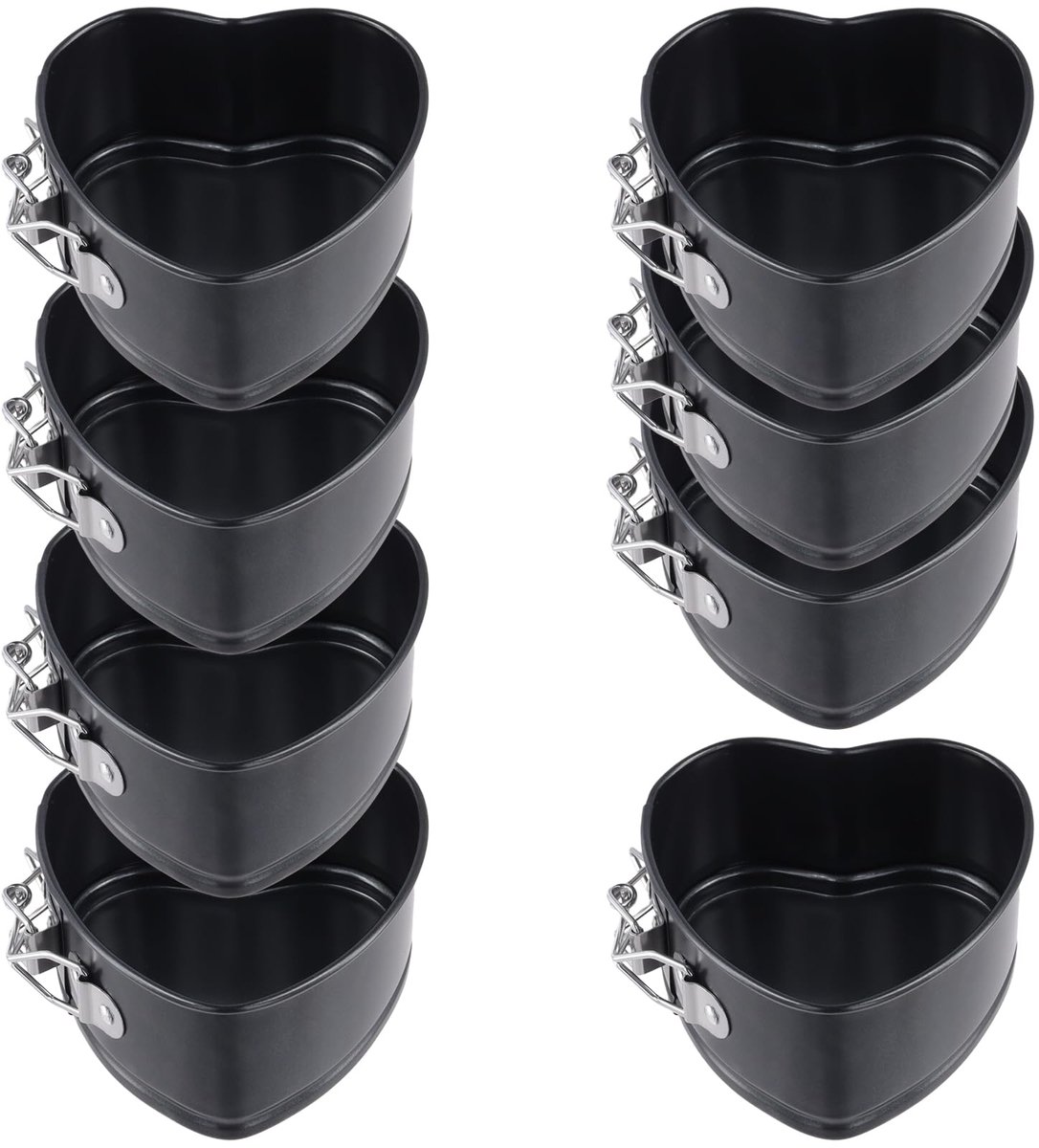 Famanu – Set van 8 kleine springvormen in hartvorm, 11 x 11 x 5 cm, bakvorm van koolstofstaal voor taarten en pudding