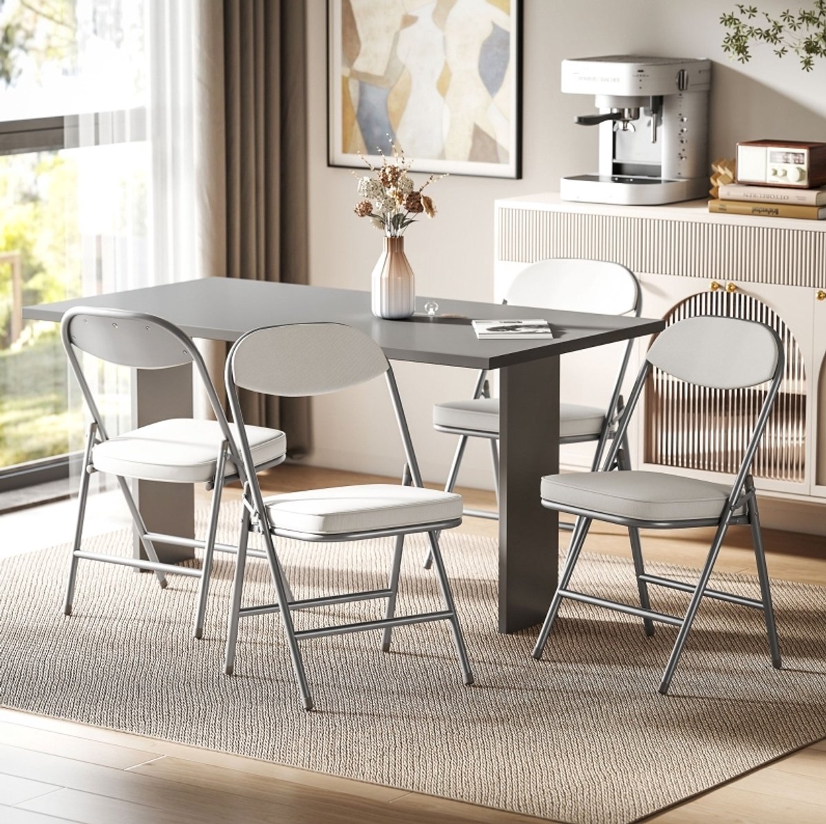 STILVORA Inklapstoel Set Van 4 - Gevoerde Klapstoel Met Stalen Frame - Voor Keuken, Eetkamer En Camping - Polyester - Crèmewit