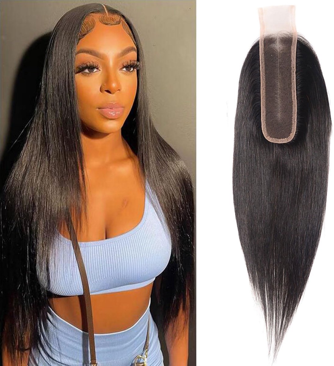 Huarisi 2x6 Closure Human Hair 12 Inch Brazilian Virgin Straight Free Part Closure with Baby Hair Swiss Transparent - ShopVlot