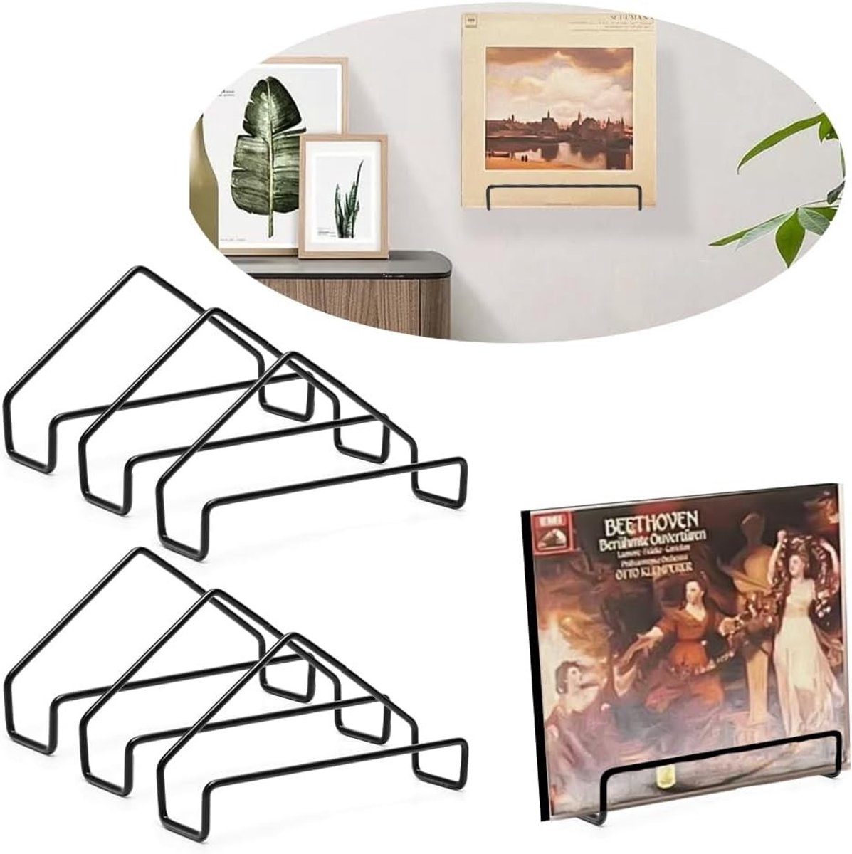 Vinyl Muurbeugel - Zwart - Set van 6 - Metalen Wandhouders voor Vinylplaten - Voor Muziekliefhebbers