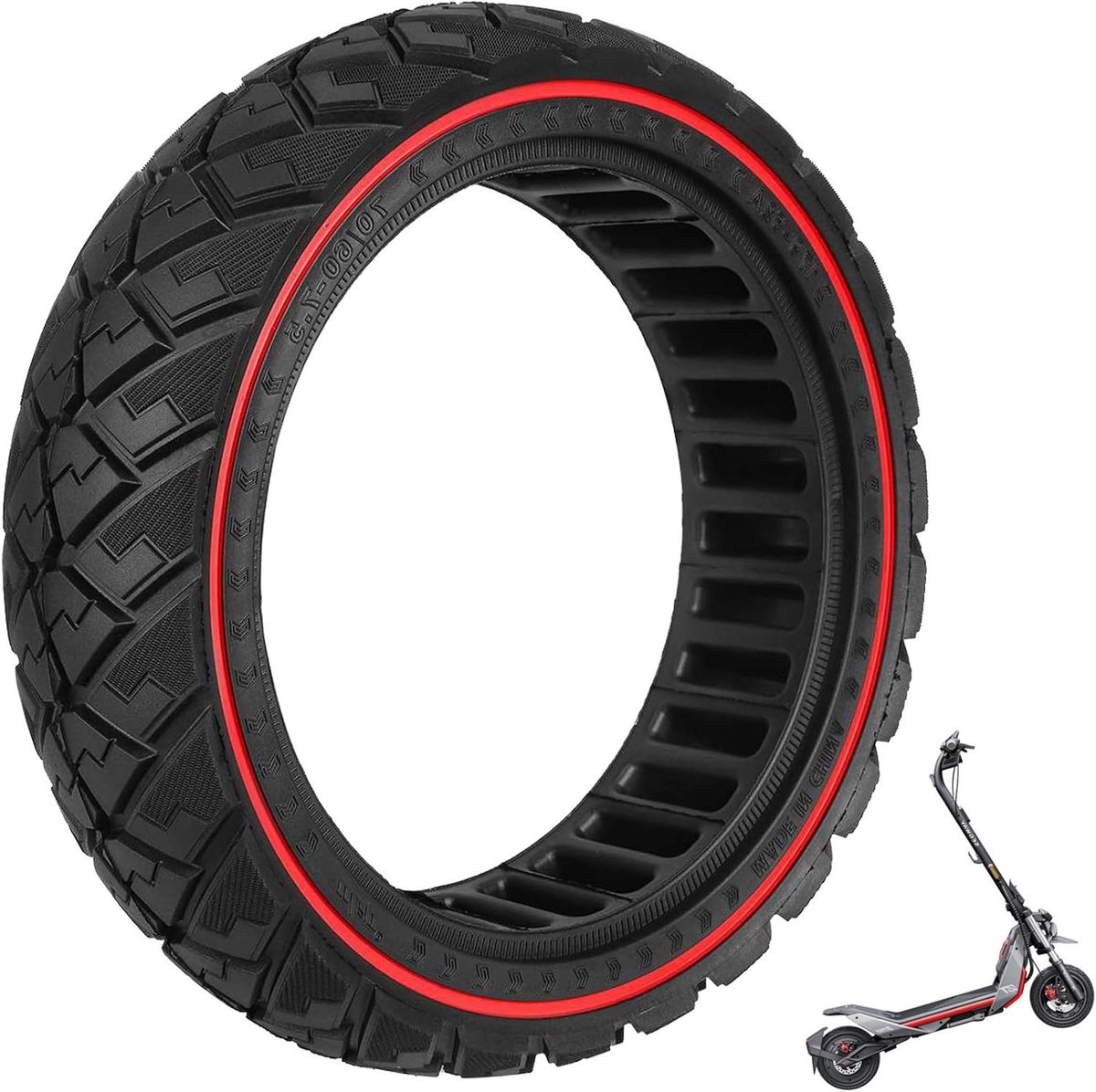 Massieve Scooterbanden - Lekvrije Banden - Offroad Rijden - Honingraat Ontwerp - 11 Inch - Rood